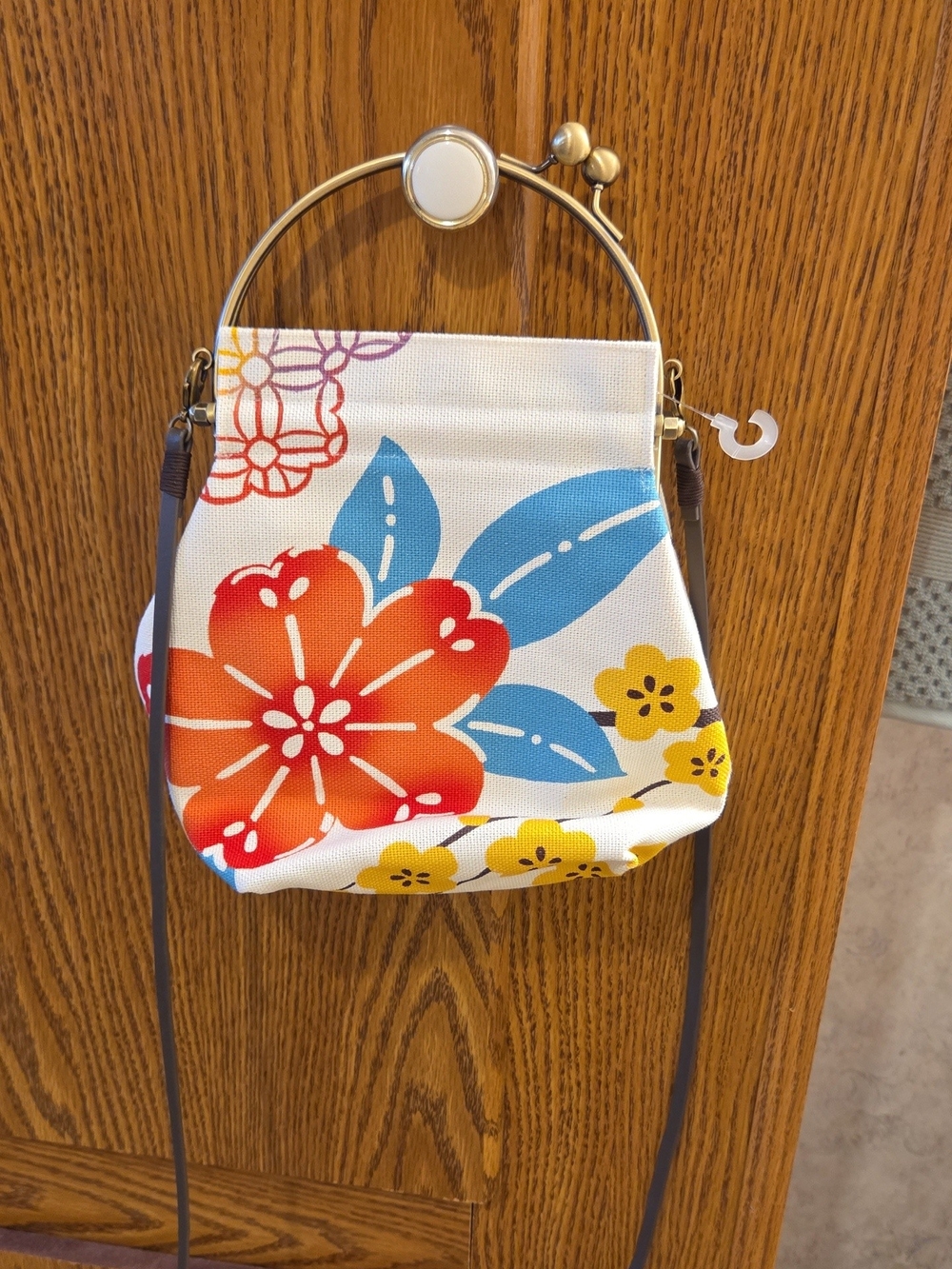 Canvas Floral Frame-Top Crossbody Bag in White, Yellow, Orange and Blue - Picture 2 of 5